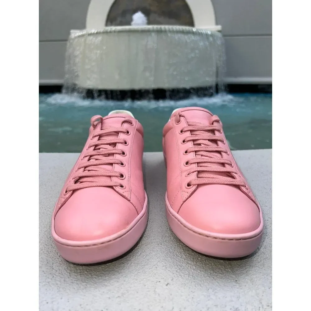 GUCCI Men Pink & Purple Leather New Ace Athletic Sneakers Size 39.5